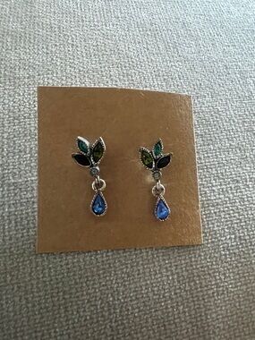 Leaf Motif Green & Blue Drop Earrings - Women Jewelry